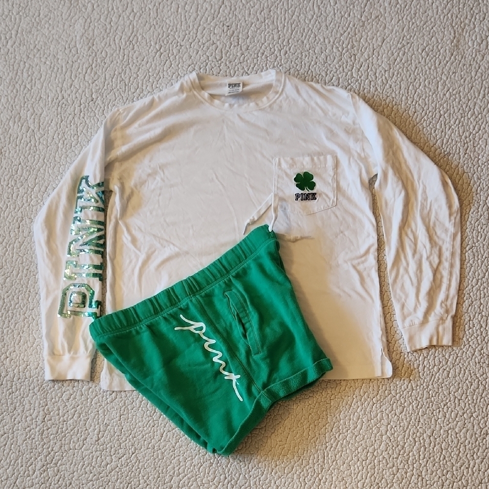Victoria's Secret Pink Irish It Was Happy Hour Sequin St. Patrick's Day Pajama's